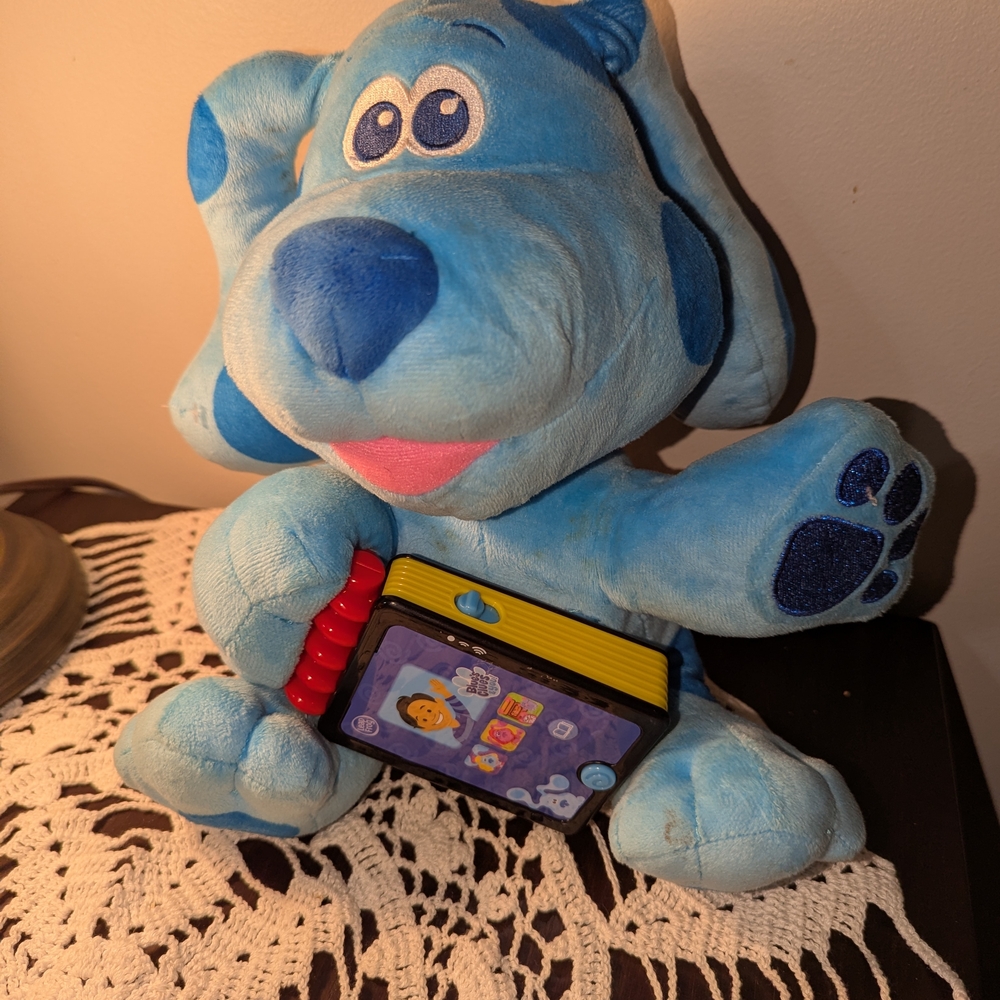 Blue Plush Dog Toy with Book